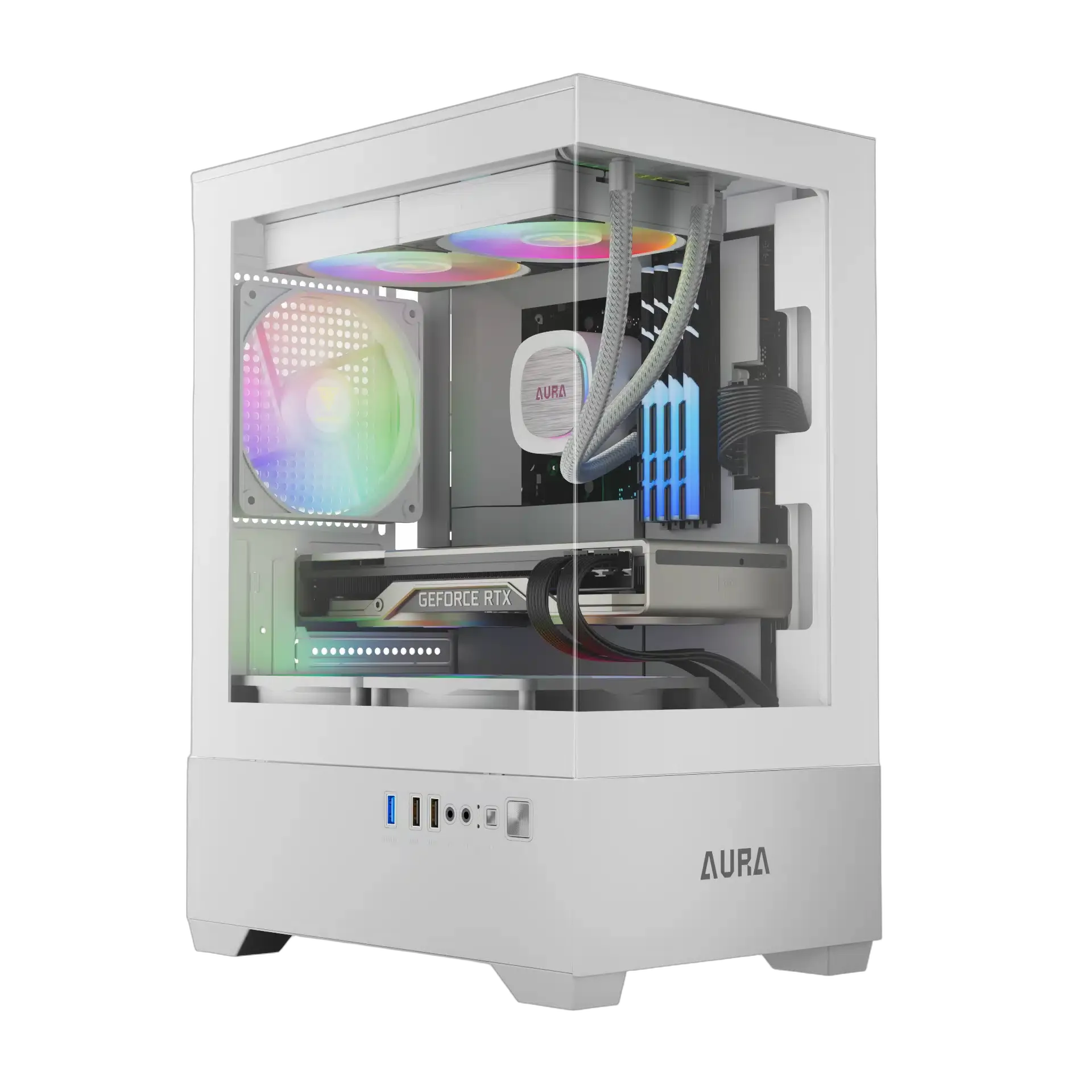 GAMDIAS Micro-ATX Tower Tempered Glass with 3X 120mm ARGB Fans White